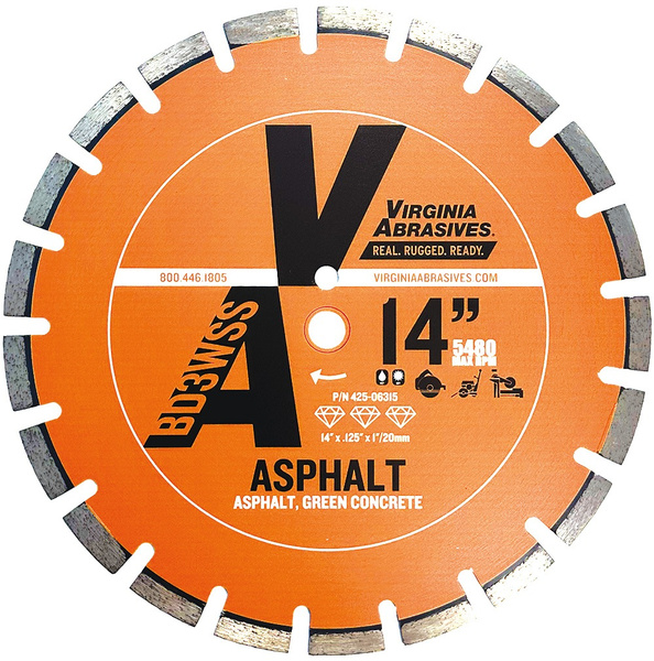 Virginia Abrasives Asphalt Diamond Blade - 14" x .125" x 1"/20mm DP